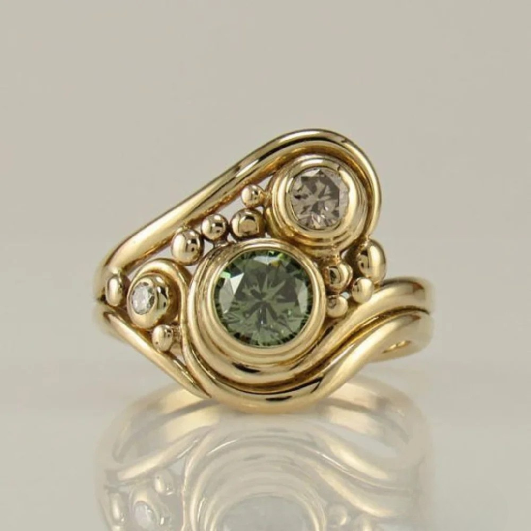 Gold Green Zirconia Ring