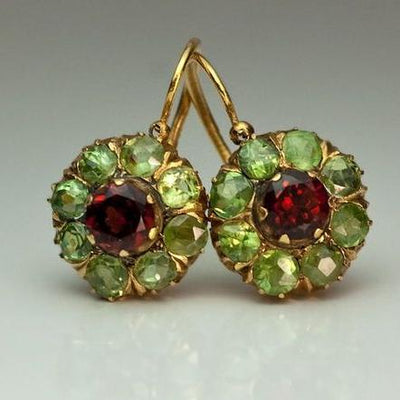 Retro Green & Red Crystal Earrings