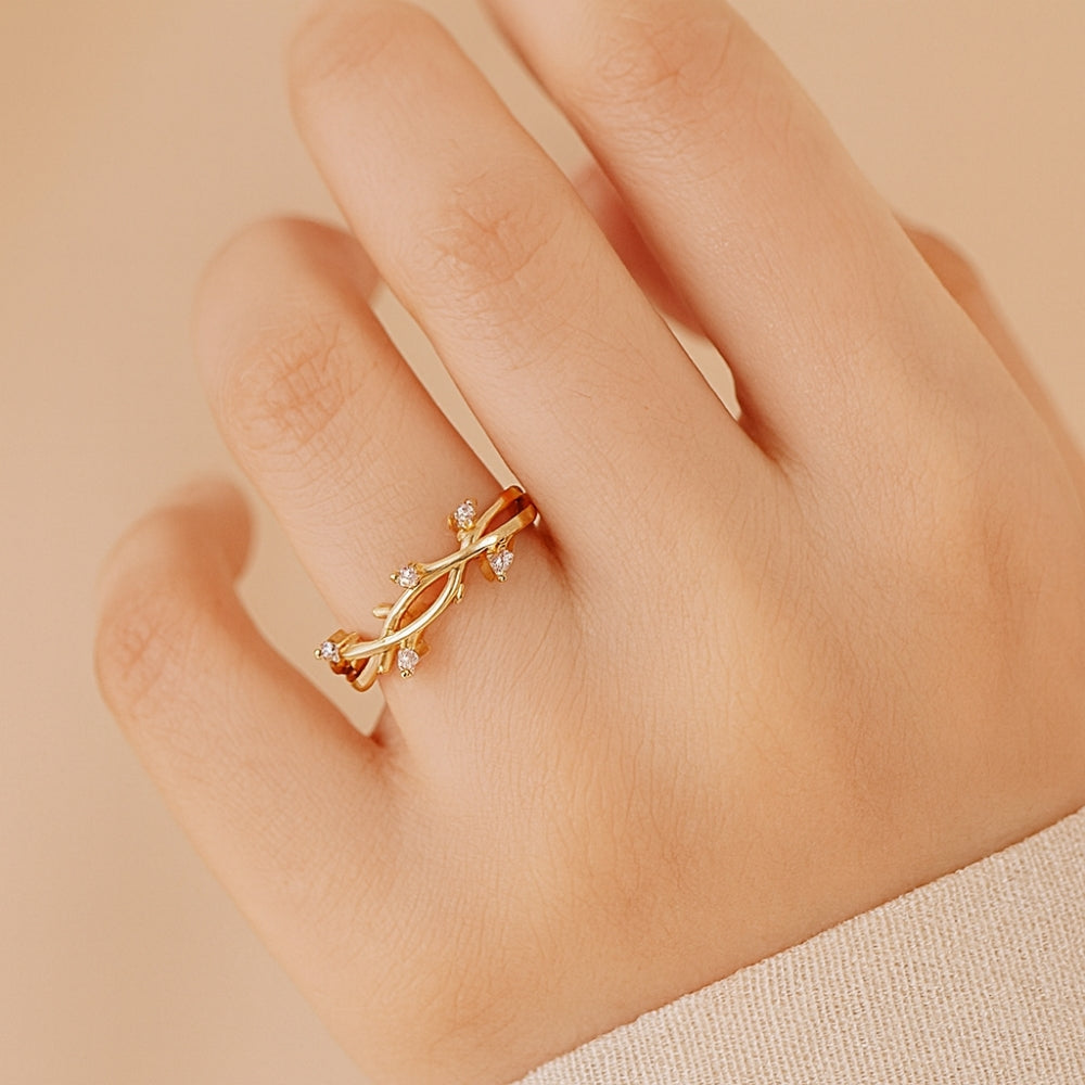 Olive Vine Leaf Stacking Ring