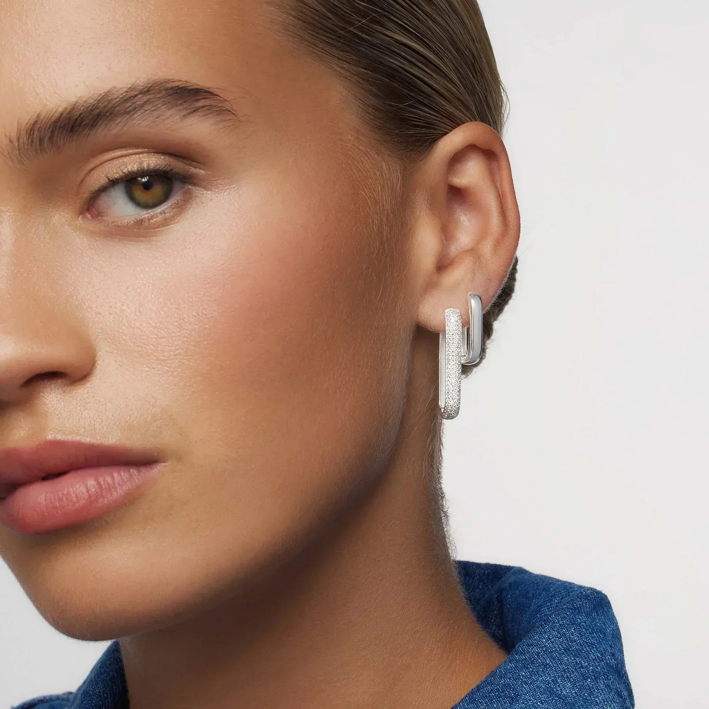 Large Icon Pavé Hoops | White Gold