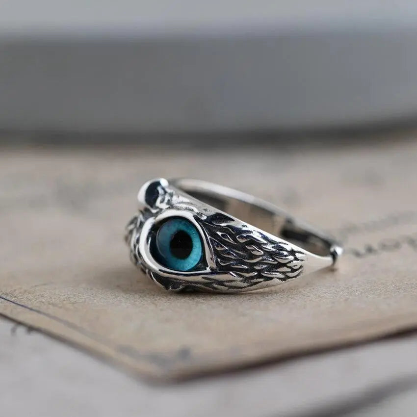 Adjustable Silver Opal Owl Ring