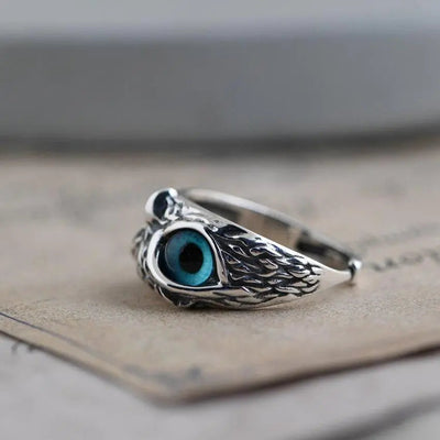 Adjustable Silver Opal Owl Ring