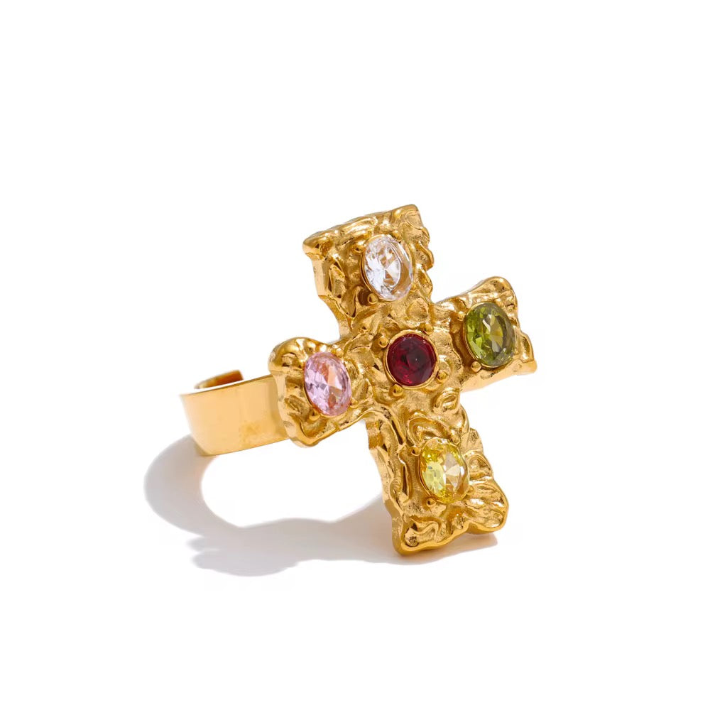 Adjustable Colourful Cross Ring