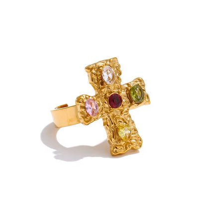 Adjustable Colourful Cross Ring