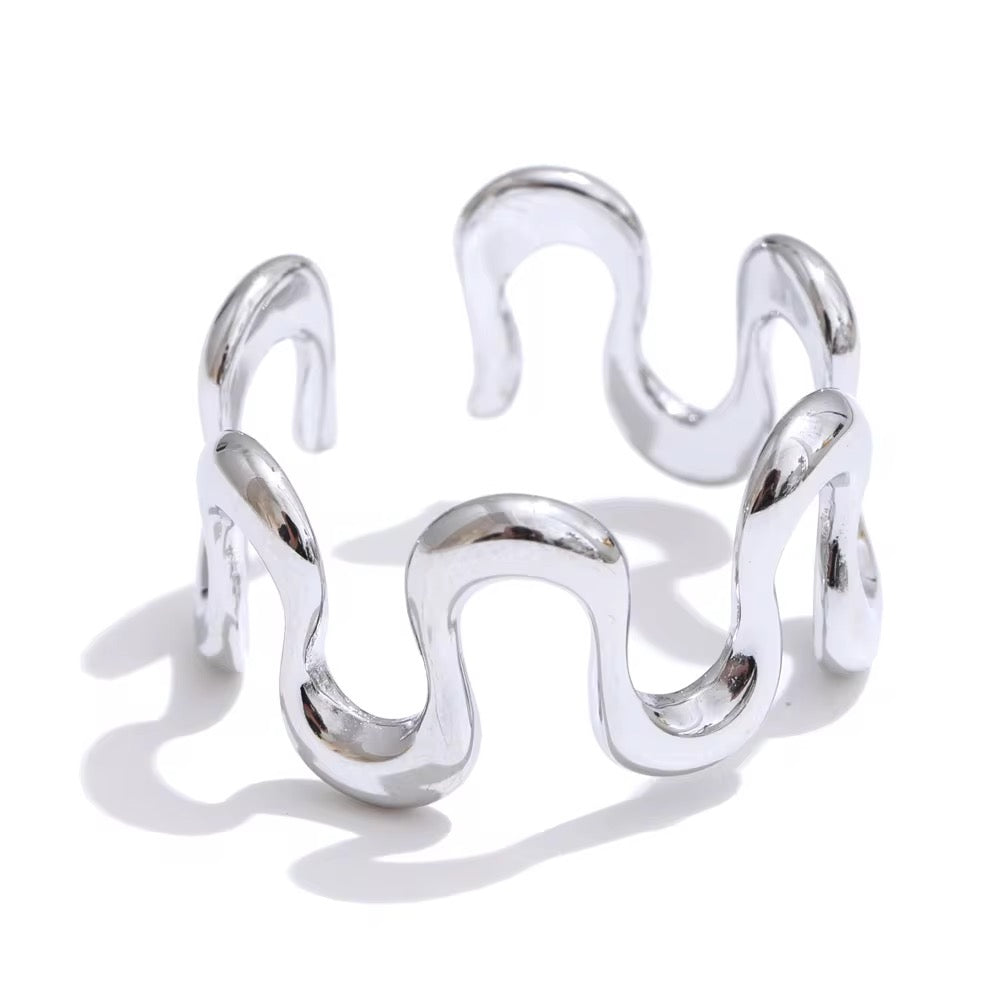 Adjustable Silver Groovy Ring