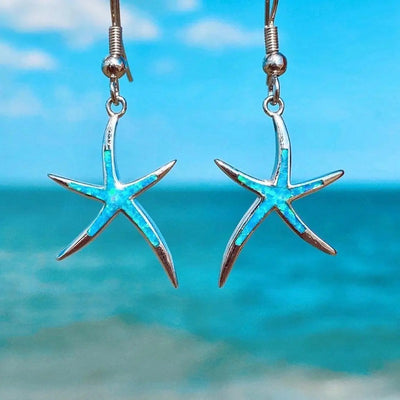 Starfish Earrings Made of Opal and Silver