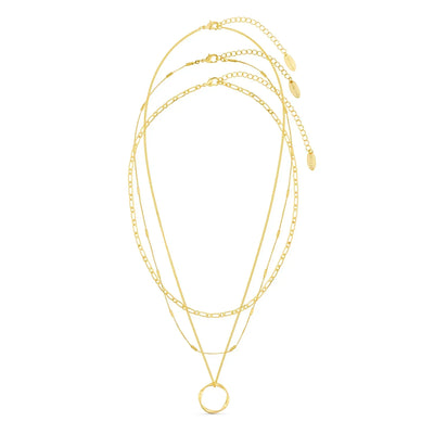 Open Circle Three Row Necklace | Gold