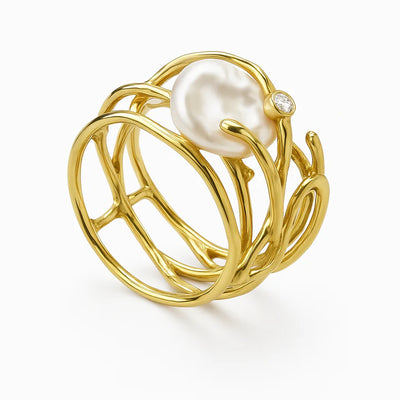 Samira - Thin Golden & Pearl Ring