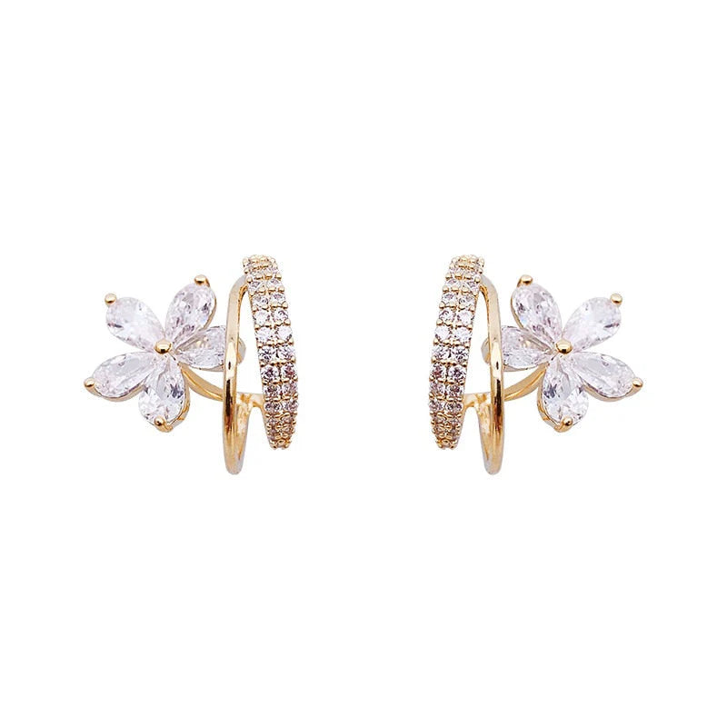 Gold Floral Earrings with Sparkling Zirconia
