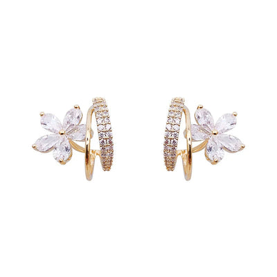 Gold Floral Earrings with Sparkling Zirconia