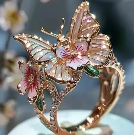Gold Fower & Butterfly Ring
