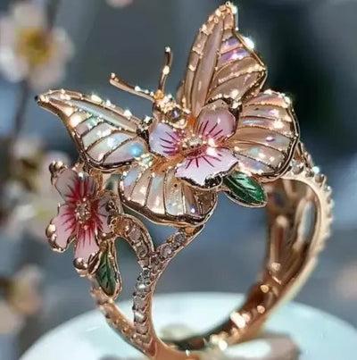 Gold Fower & Butterfly Ring