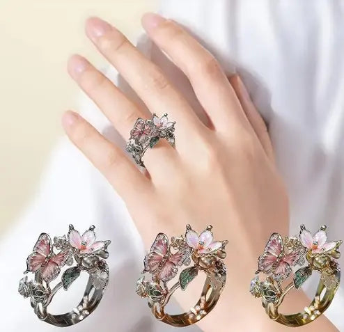 Gold Fower & Butterfly Ring