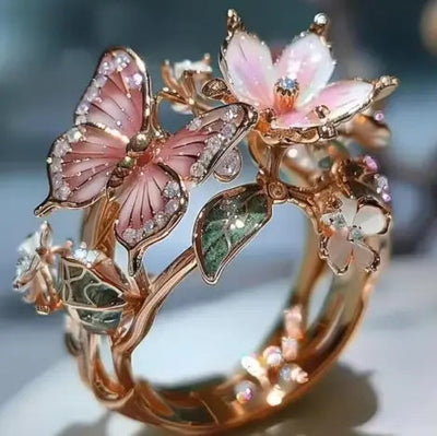 Gold Fower & Butterfly Ring