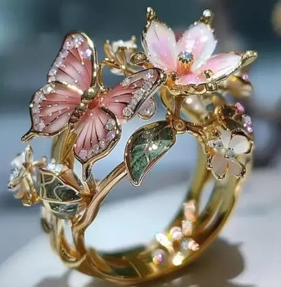 Gold Fower & Butterfly Ring