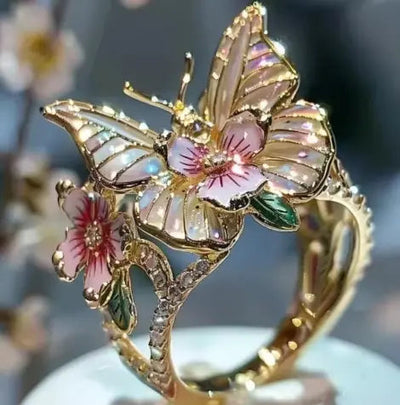 Gold Fower & Butterfly Ring