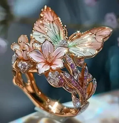 Gold Fower & Butterfly Ring