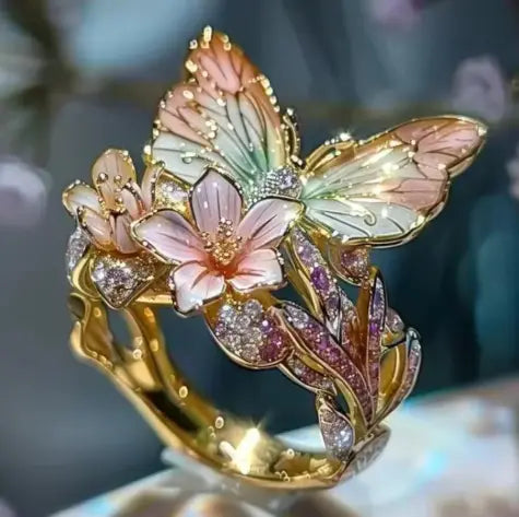Gold Fower & Butterfly Ring