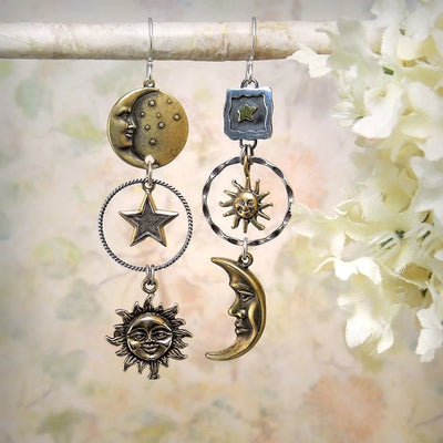 Sun-Moon Pendant Drop Earrings