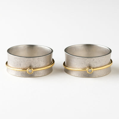 Vintage Golden Line Zirconia Silver Ring