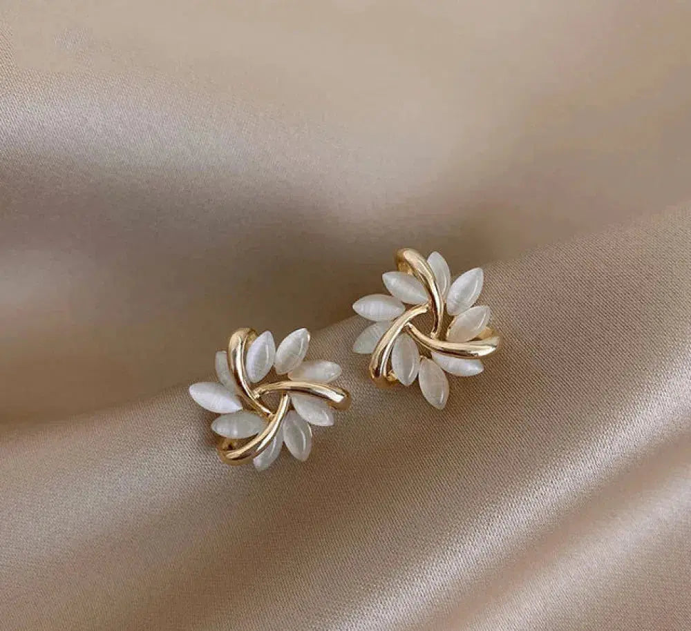 Elegant and Exquisite Opal petal Circle Stud Earrings in Gold