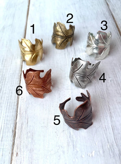 Adjustable Copper Oak Leaf Ring Autumn Jewelry