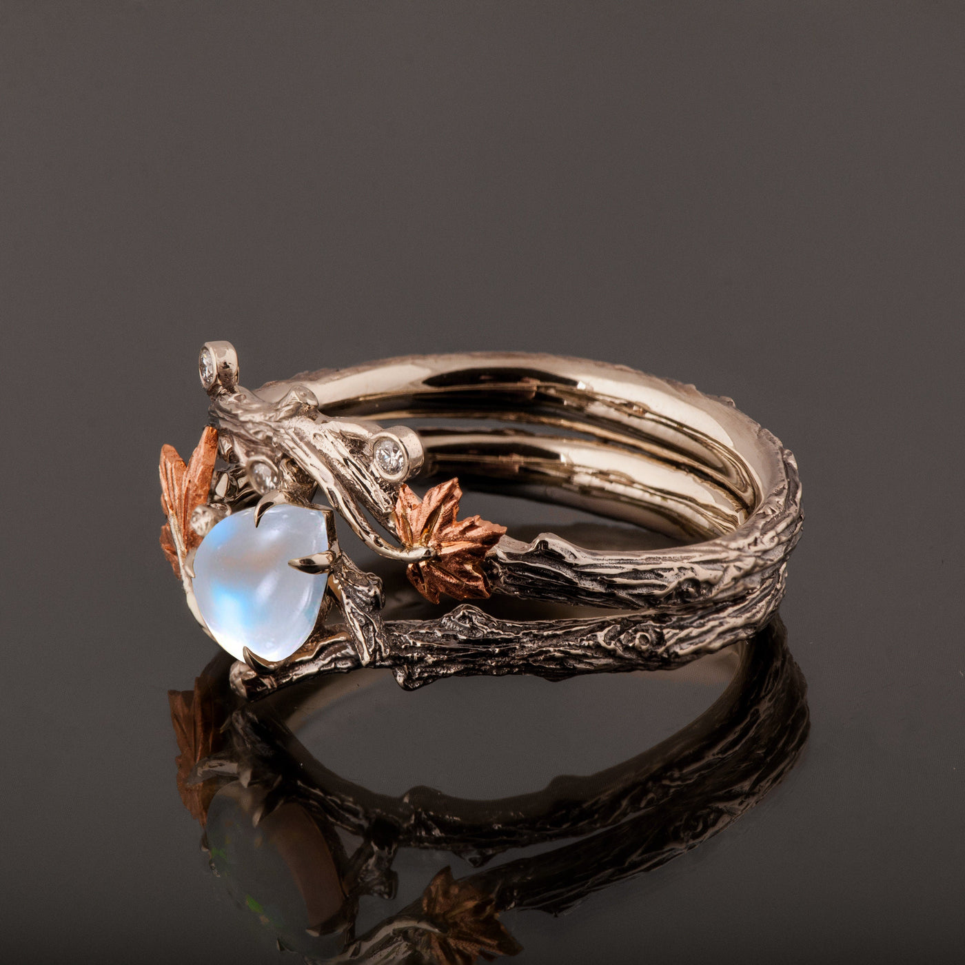 Twig And Leaf Moonstone Engagement Ring