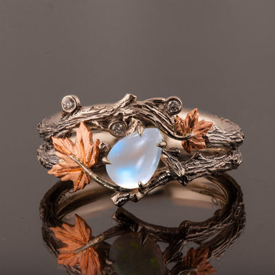 Twig And Leaf Moonstone Engagement Ring