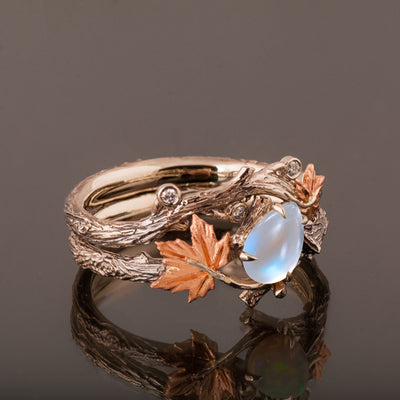 Twig And Leaf Moonstone Engagement Ring