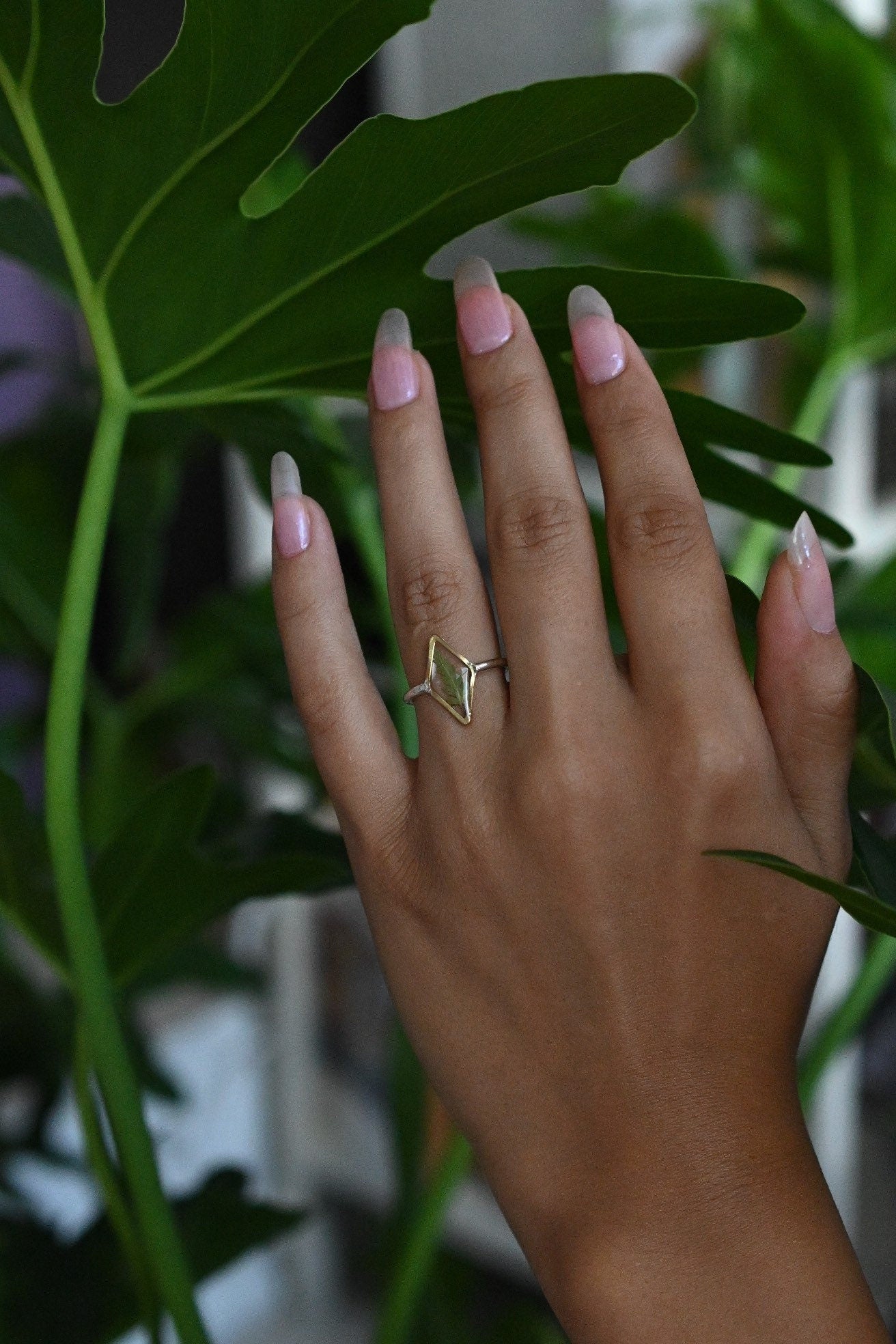 Dried Fern Resin Ring Botanical Jewelry