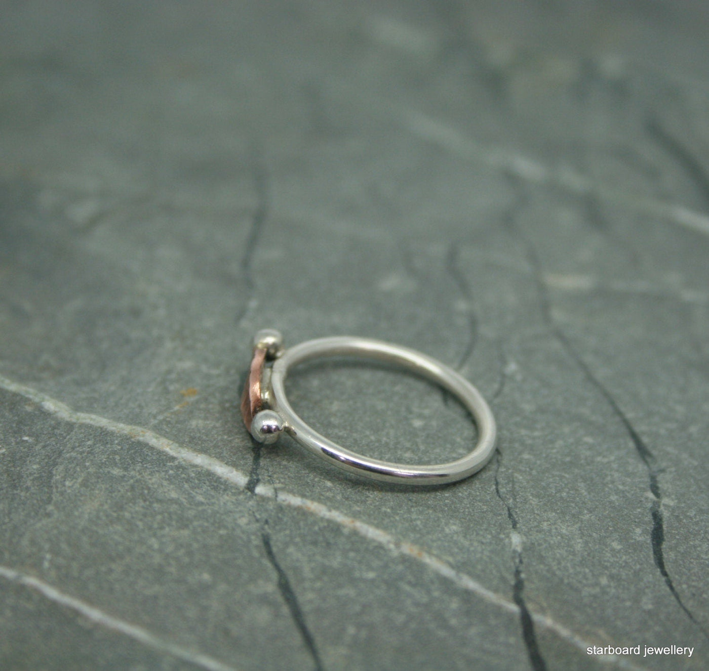 Sterling Silver Ring With Copper Leaf