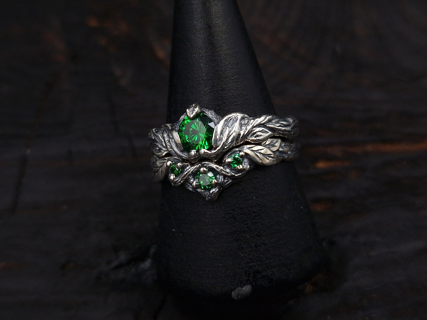 Silver Twig Birthstone Engagement Ring