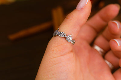Pumpkins And Oak Leaves Silver Gothic Ring