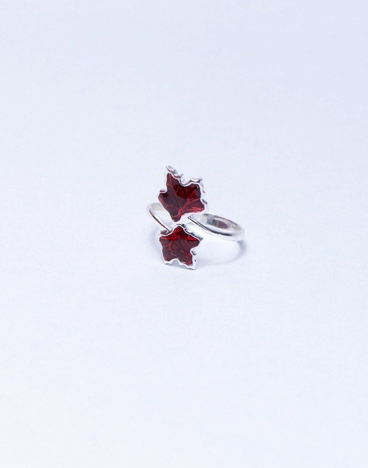 Red Enamel Maple Leaf Ring