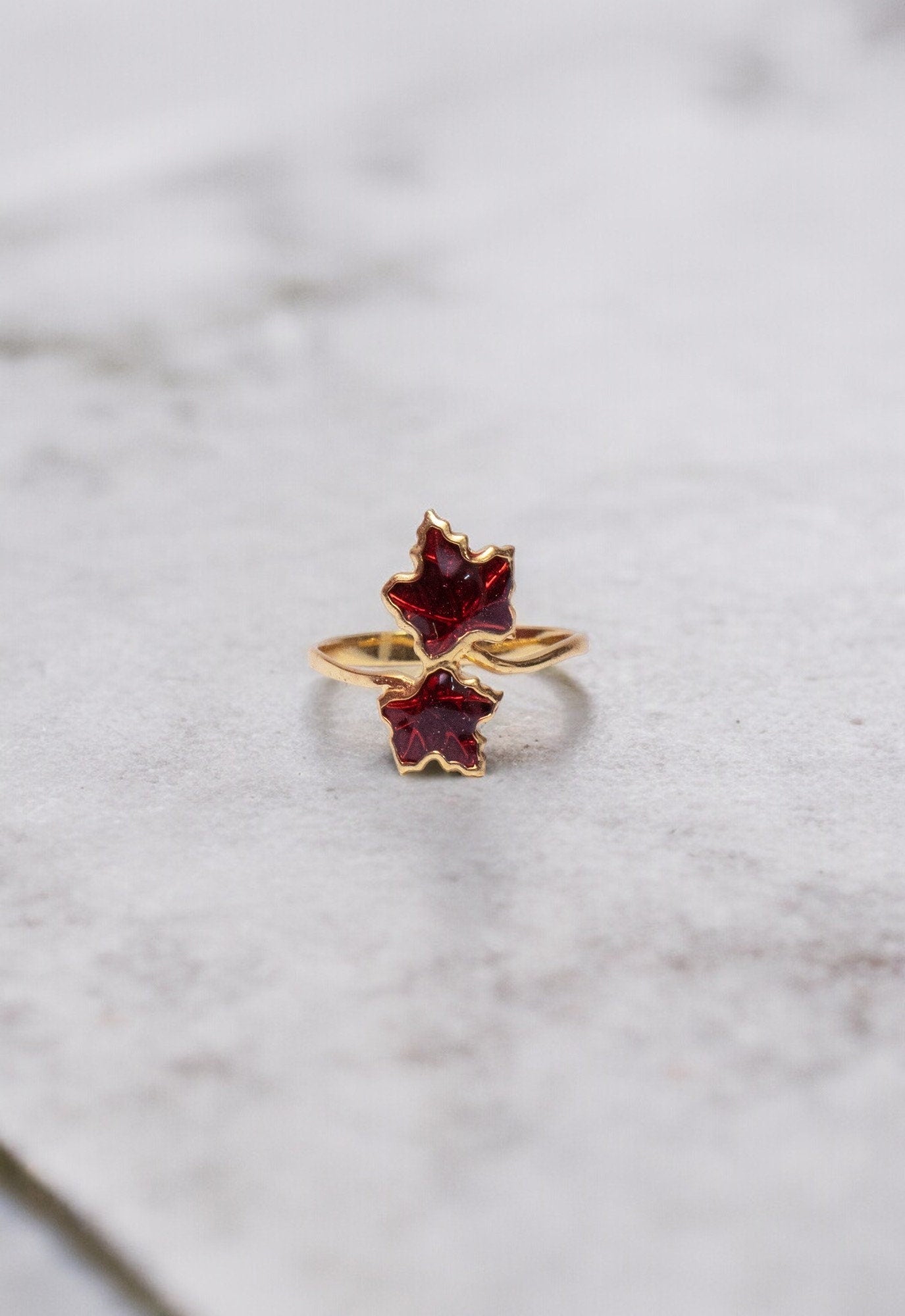 Red Enamel Maple Leaf Ring
