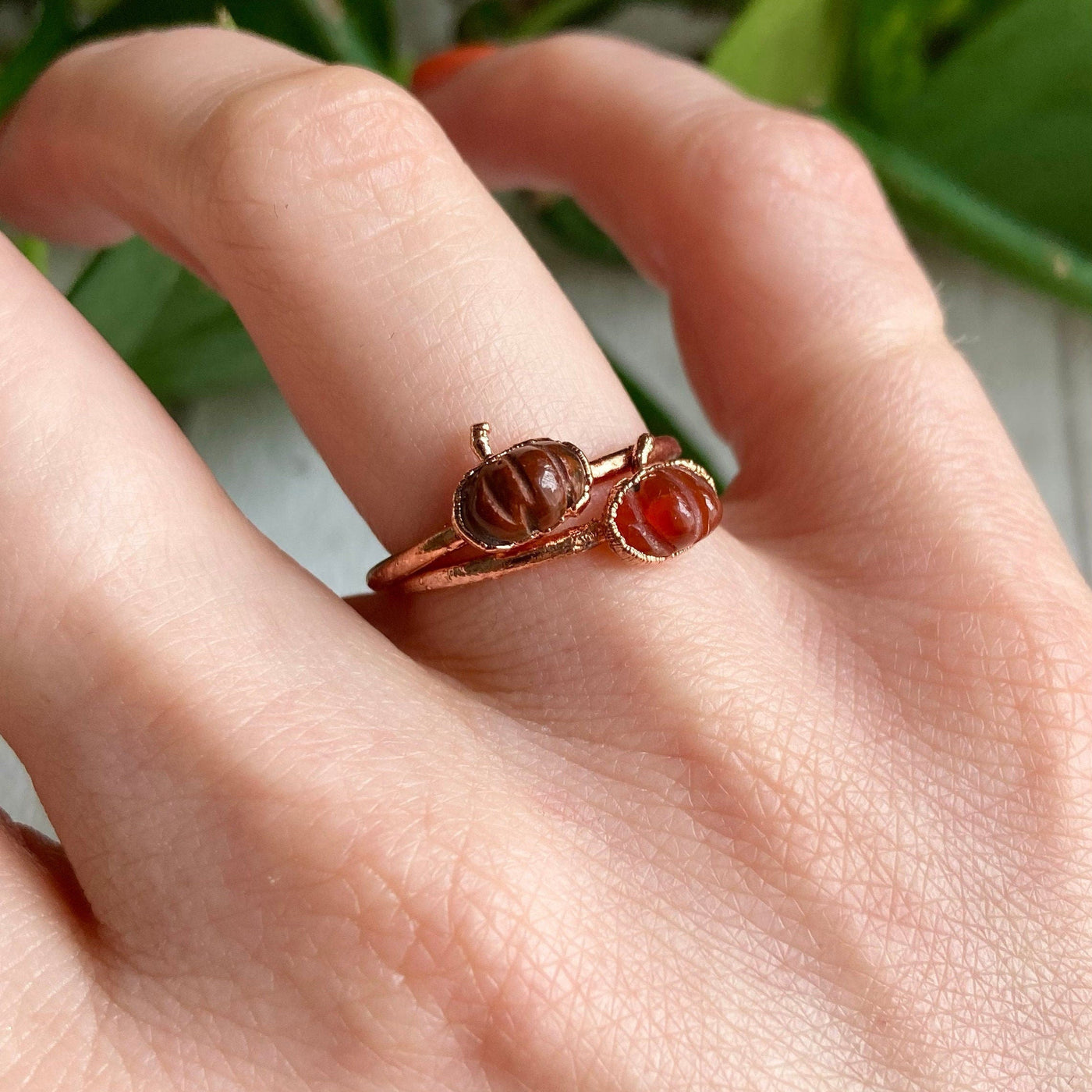 Carnelian Dainty Pumpkin Copper Ring