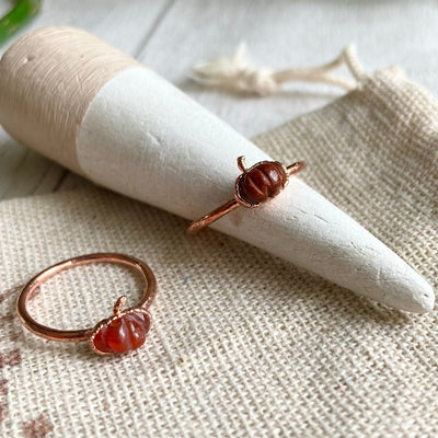 Carnelian Dainty Pumpkin Copper Ring