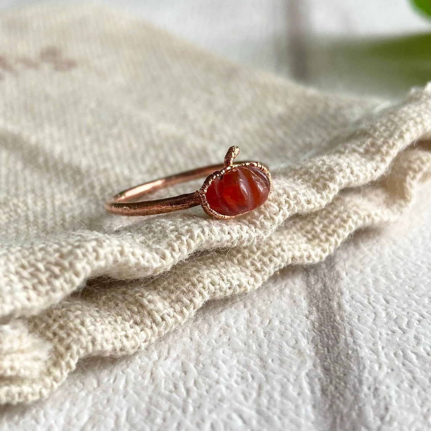 Carnelian Dainty Pumpkin Copper Ring