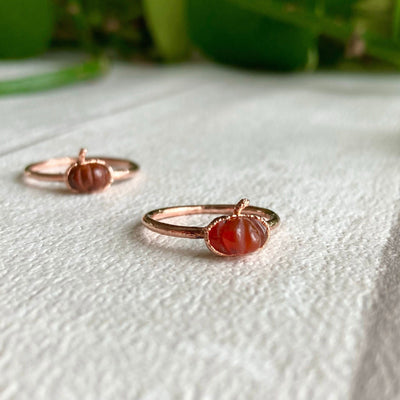Carnelian Dainty Pumpkin Copper Ring