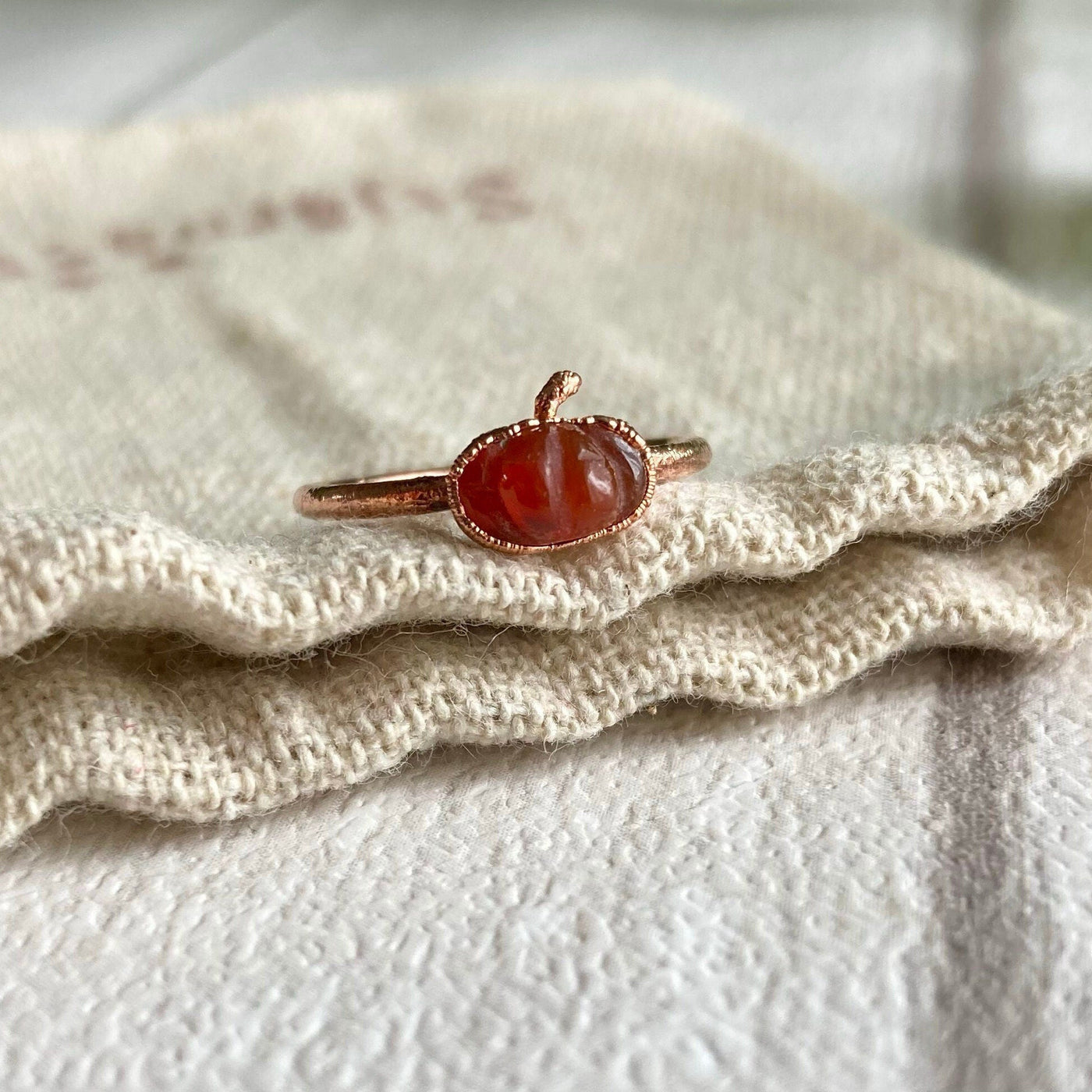 Carnelian Dainty Pumpkin Copper Ring