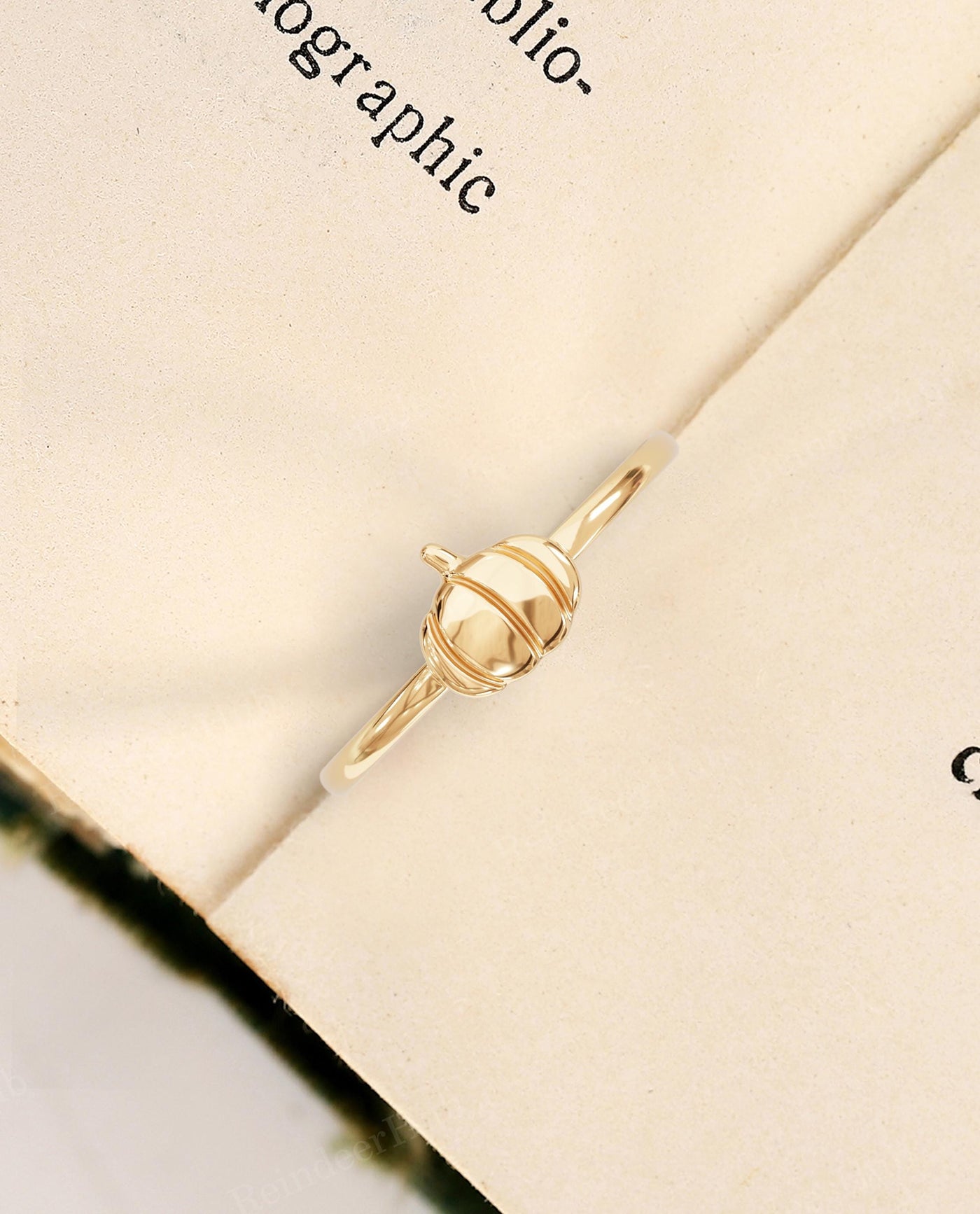 Gold Pumpkin Dainty Stacking Ring for Women