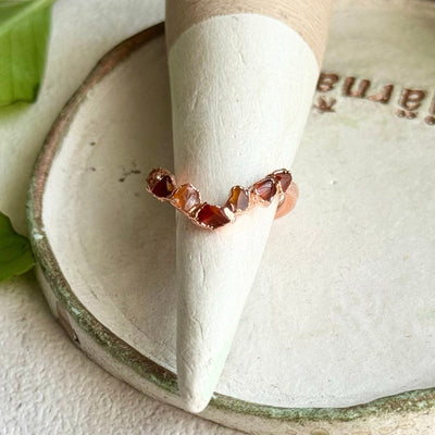 V-shaped Raw Carnelian Copper Ring