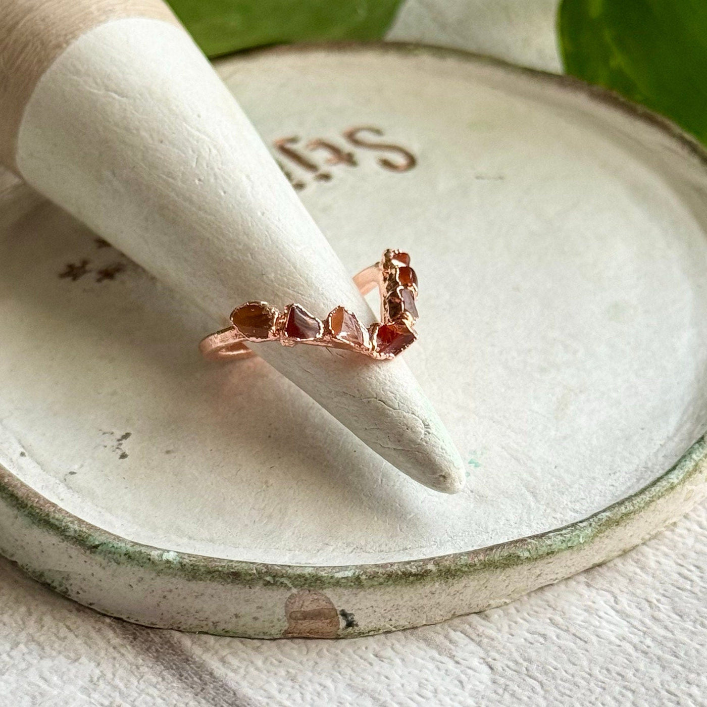 V-shaped Raw Carnelian Copper Ring
