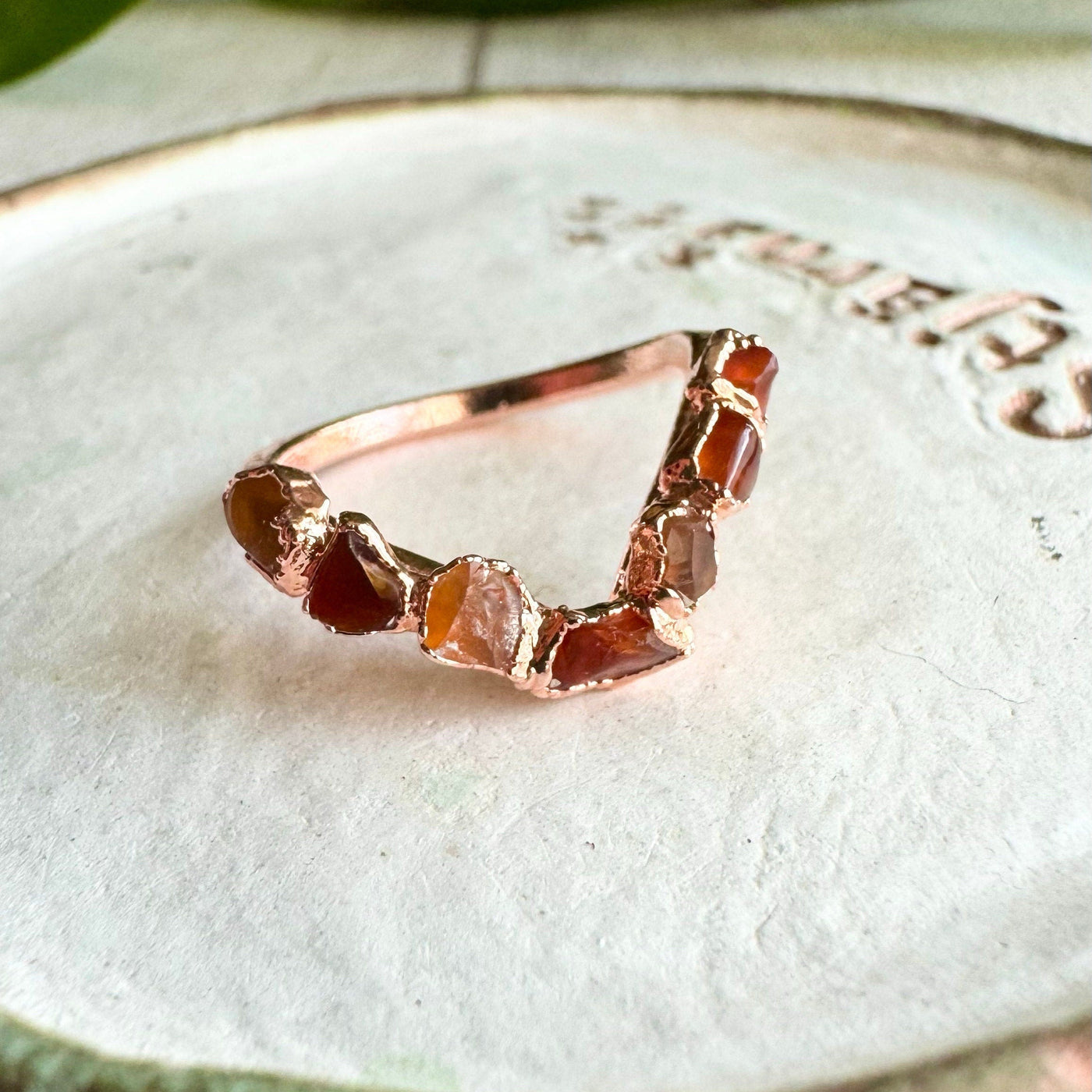 V-shaped Raw Carnelian Copper Ring