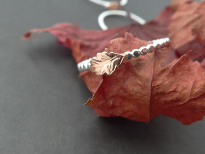 Handmade Dainty Copper Oak Leaf Silver Ring