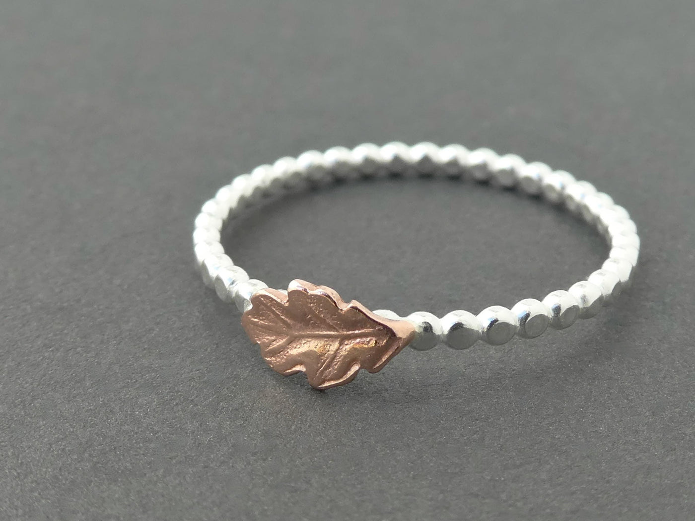 Handmade Dainty Copper Oak Leaf Silver Ring
