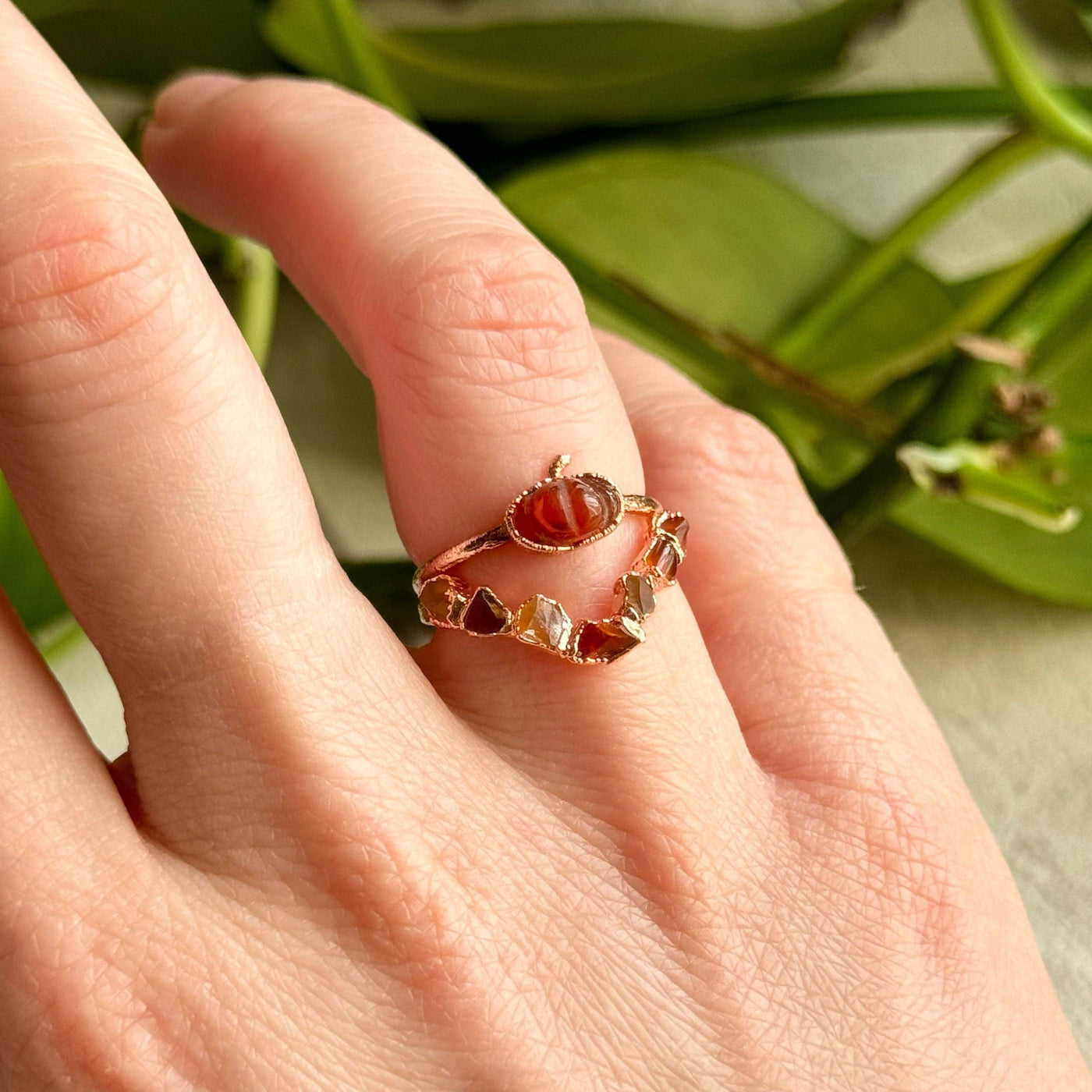 V-shaped Raw Carnelian Copper Ring
