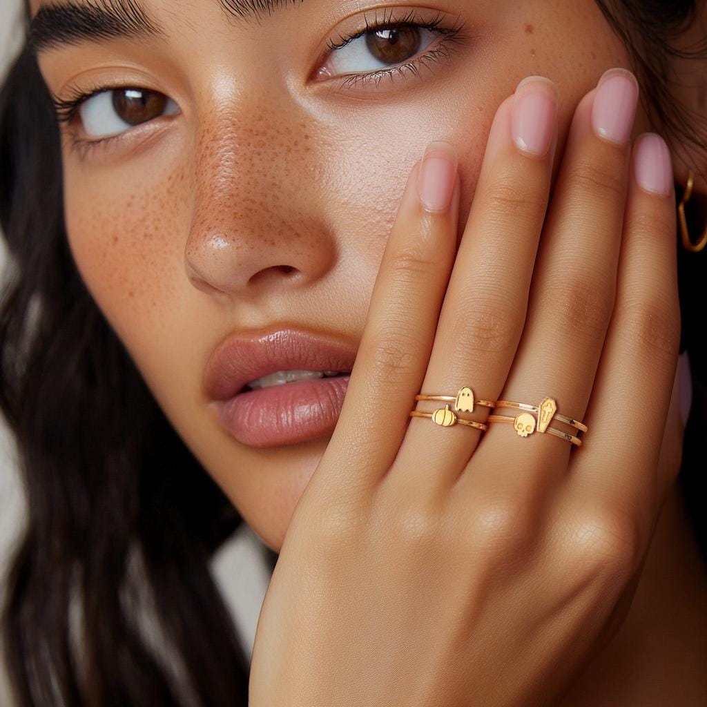 24k Gold Filled Ghost Ring: Fall Halloween Jewelry