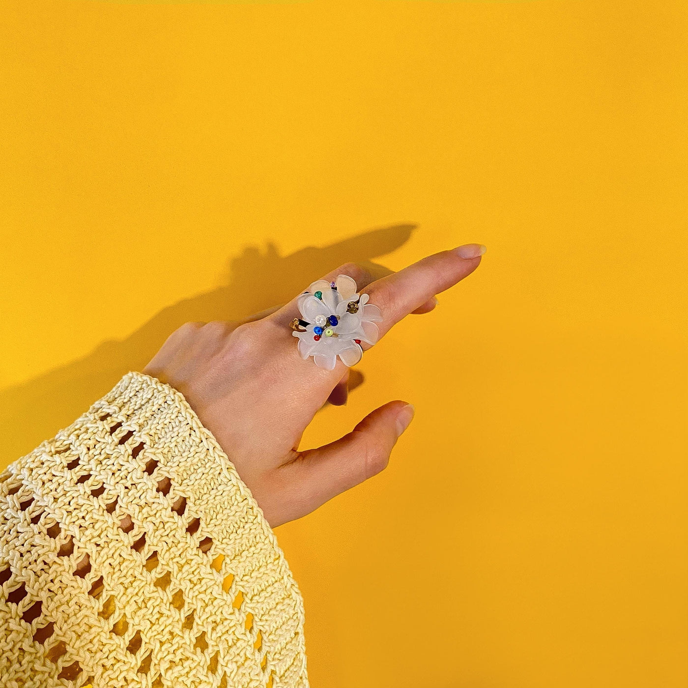 Big Flower Beaded Statement Ring
