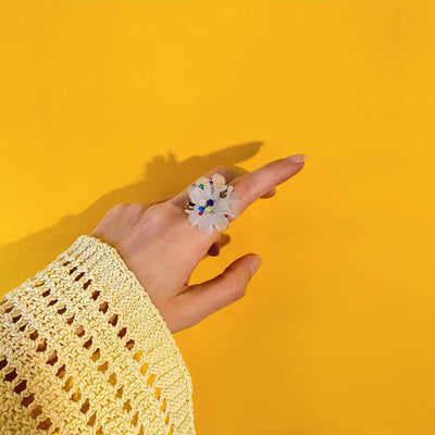 Big Flower Beaded Statement Ring